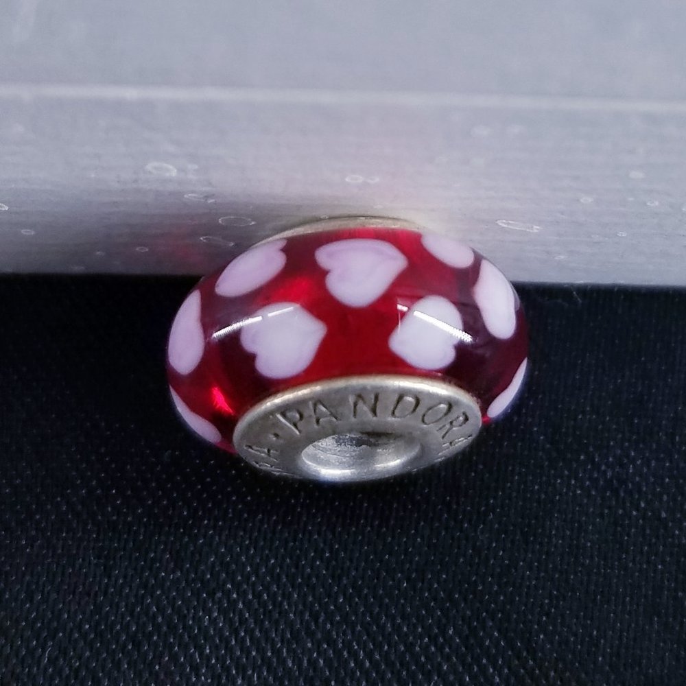 Pandora Murano Glass Charms Red With White Hearts